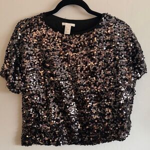 H&M Glittering Black and Silver Crop Top